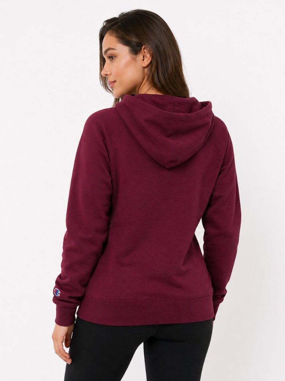 Champion Womens Hoodie Small Burgundy Logo Pullover Sweatshirt Casual - Picture 3 of 12